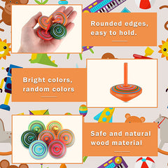 Colorful Organic Wooden Spin Tops For Kids Balance Coordination Skills