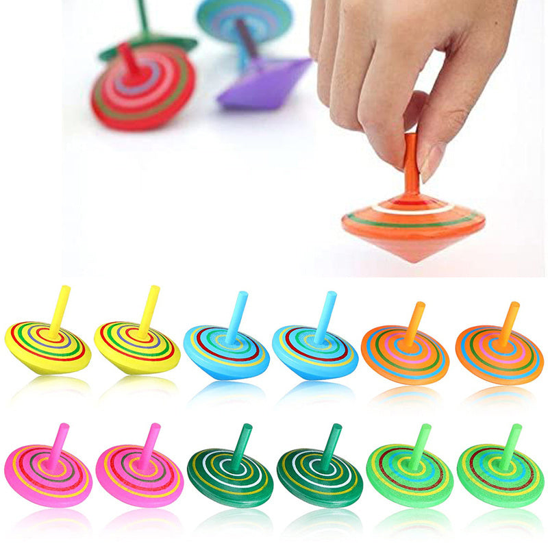 Colorful Organic Wooden Spin Tops For Kids Balance Coordination Skills