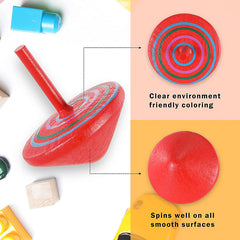 Colorful Organic Wooden Spin Tops For Kids Balance Coordination Skills