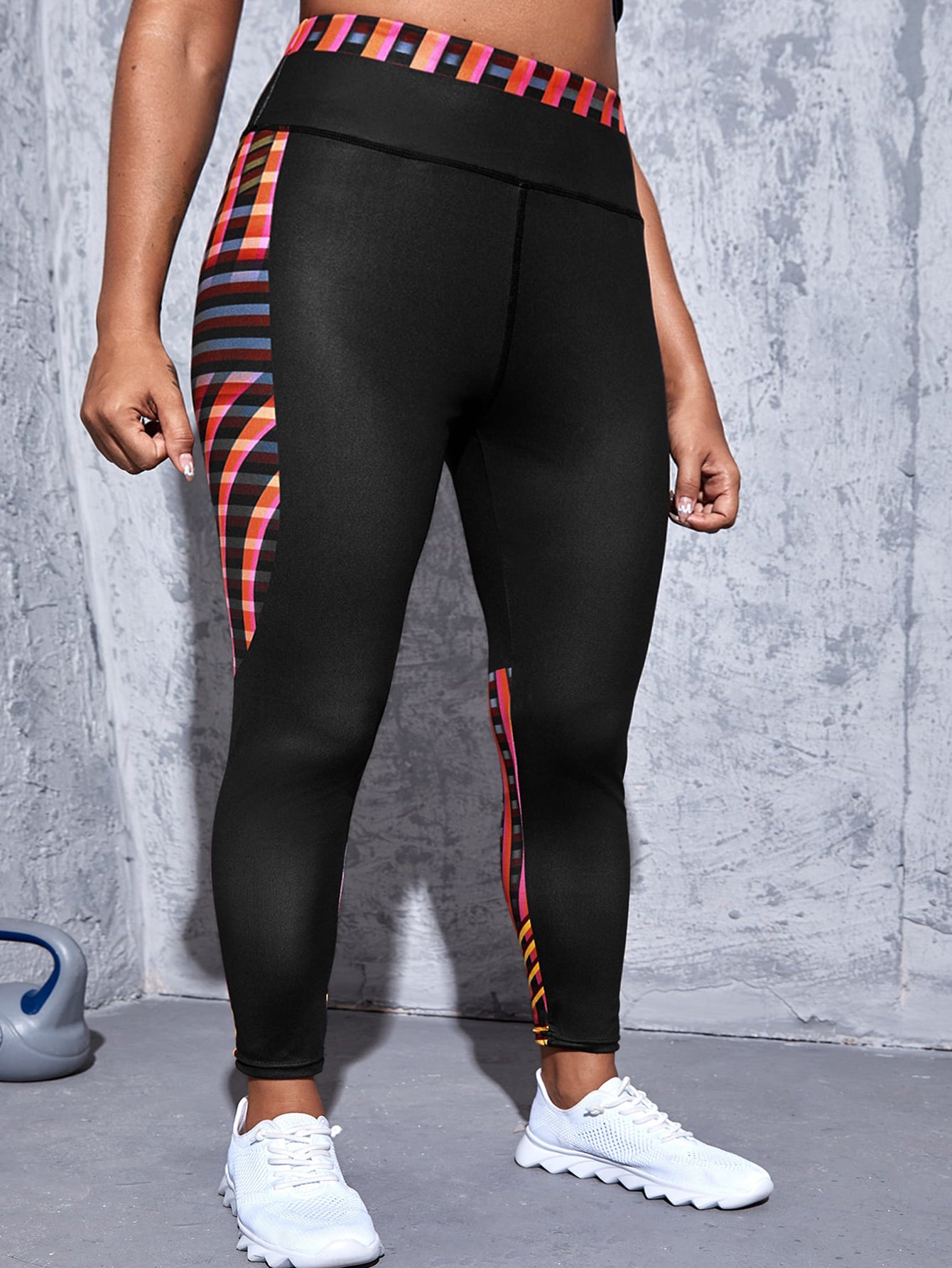  Colorblock Stripe Print High Rise Fitness Leggings