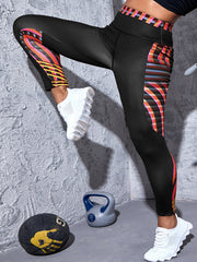  Colorblock Stripe Print High Rise Fitness Leggings
