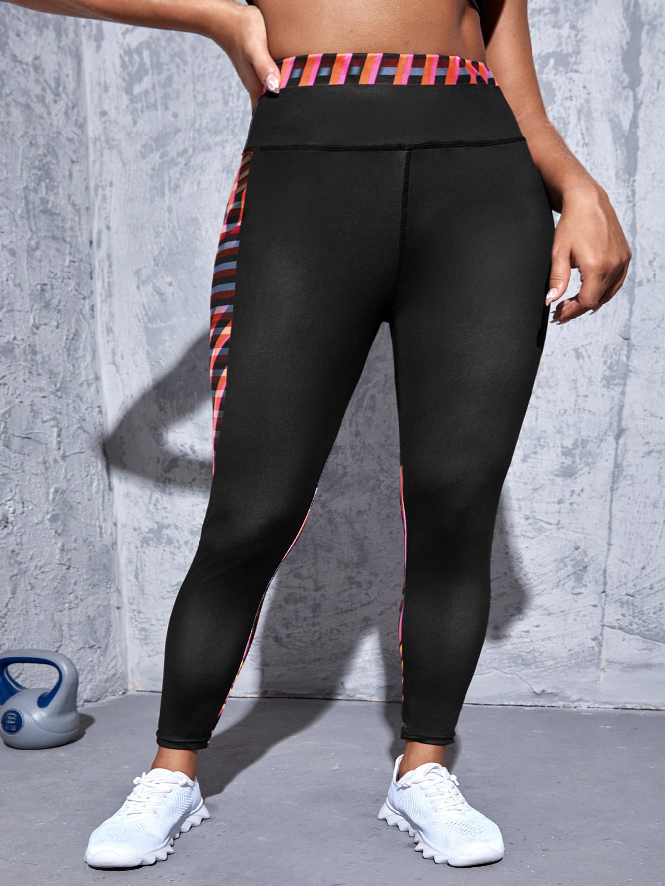  Colorblock Stripe Print High Rise Fitness Leggings