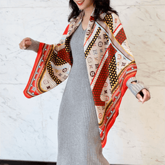Silk Square Scarf Twill Printed Large Shawl Wrap Sunscreen Cape