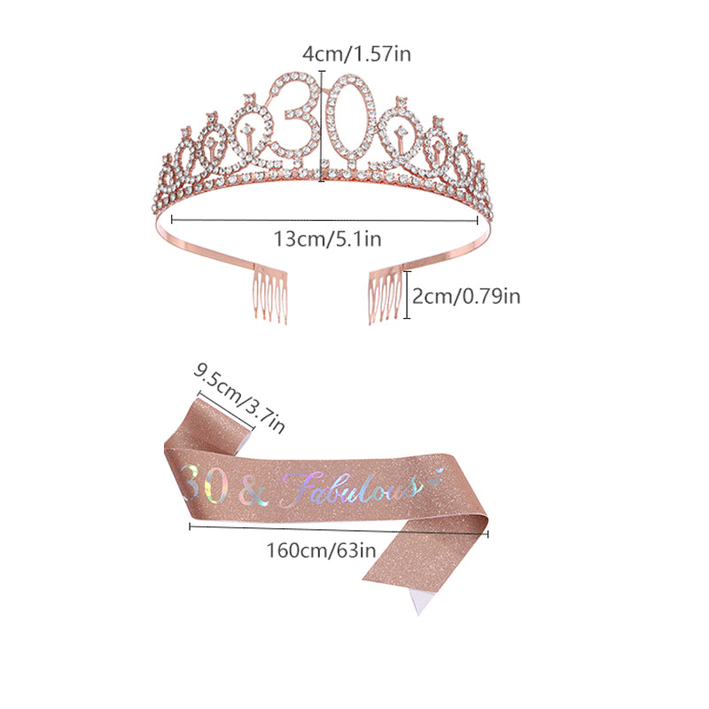Birthday Party Crown Set Rhinestone Tiara Decoration