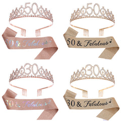 Birthday Party Crown Set Rhinestone Tiara Decoration