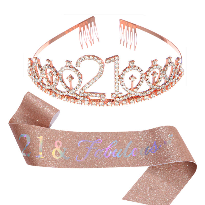 Birthday Party Crown Set Rhinestone Tiara Decoration