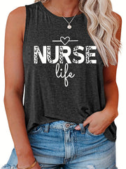  Casual Tank Top Women's Plus Heart & Letter Print Round Neck Tank Top