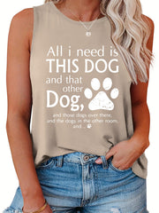  Women's Paw & Slogan Print Tank Top
