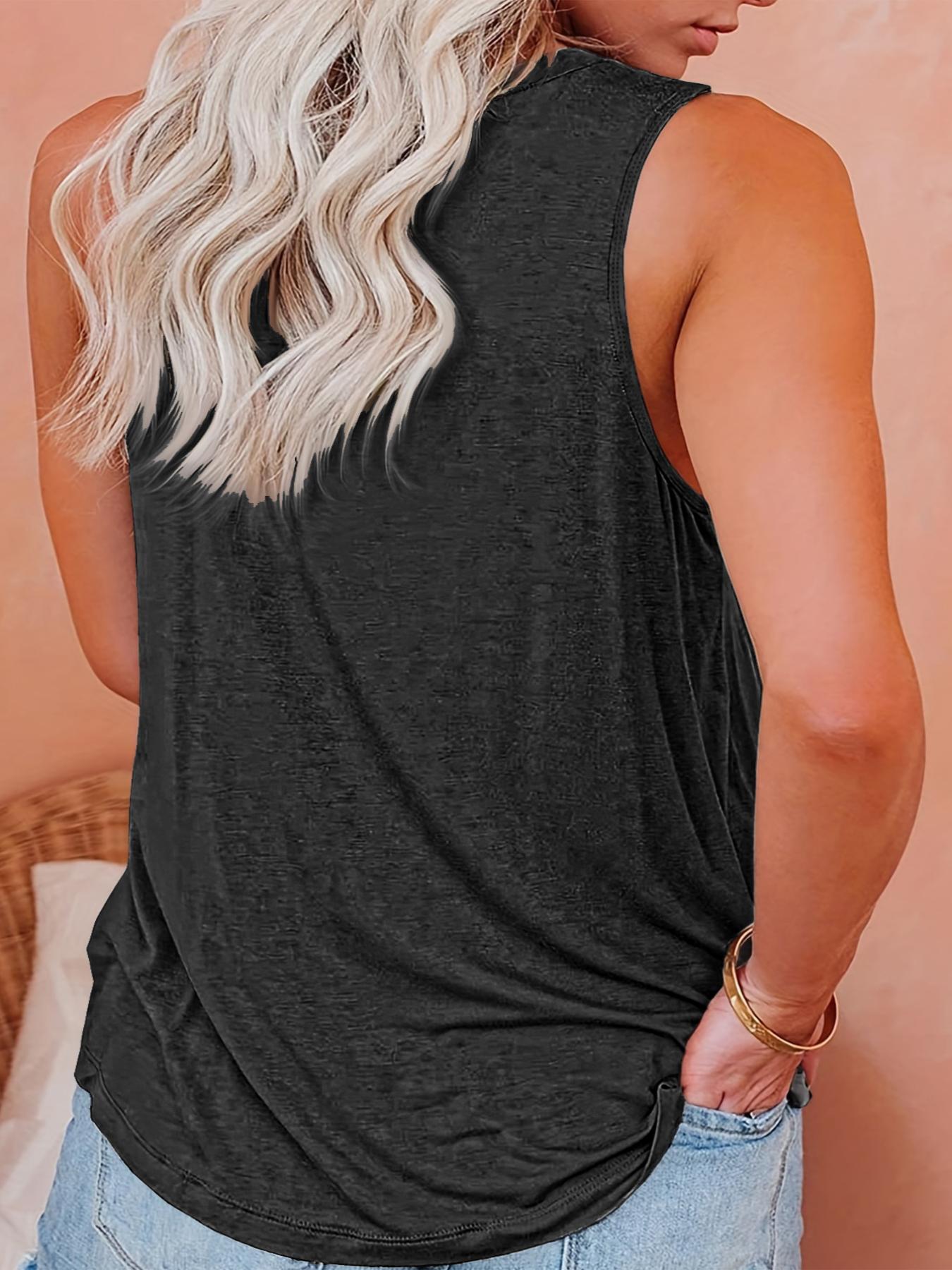  Slogan Print Tank Top Round Neck Stretch Casual Wear