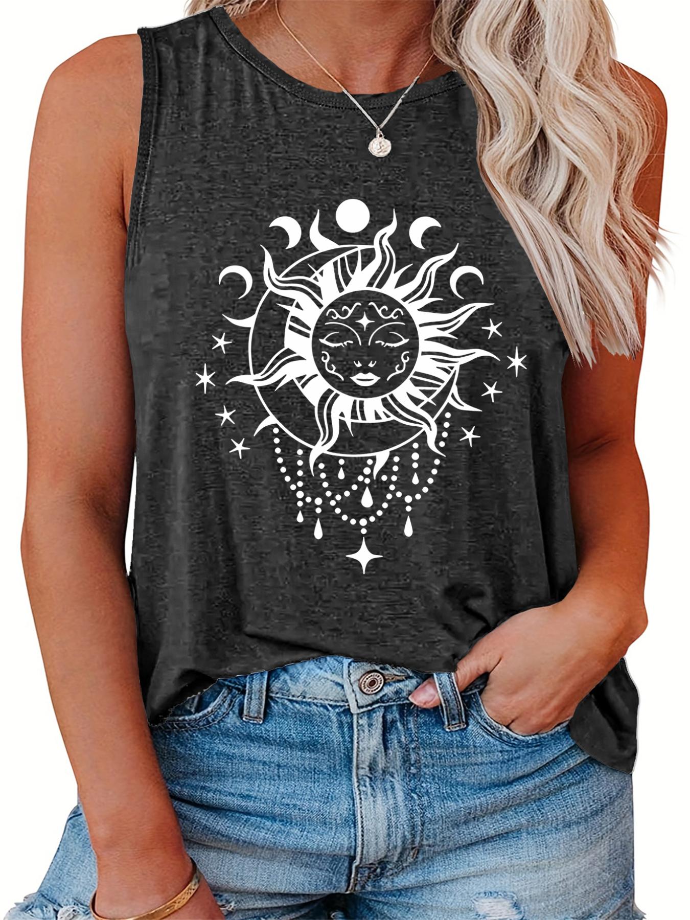  Sun & Moon Print Tank Top Slight Stretch