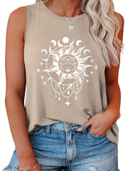  Sun & Moon Print Tank Top Slight Stretch