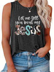  Slogan Print Round Neck Tank Top