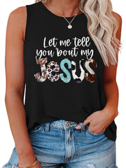  Slogan Print Round Neck Tank Top