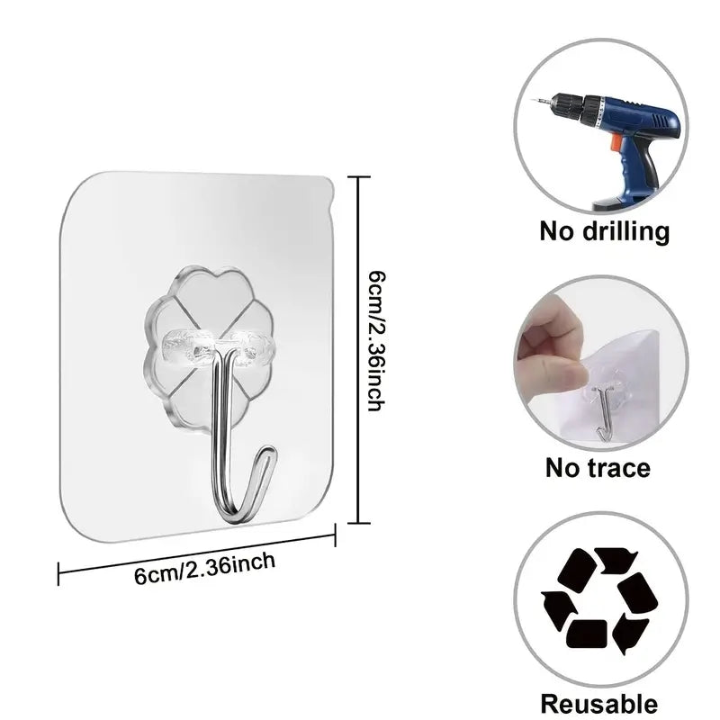 Heavy Duty Adhesive Hooks 13lbs Waterproof & Oilproof