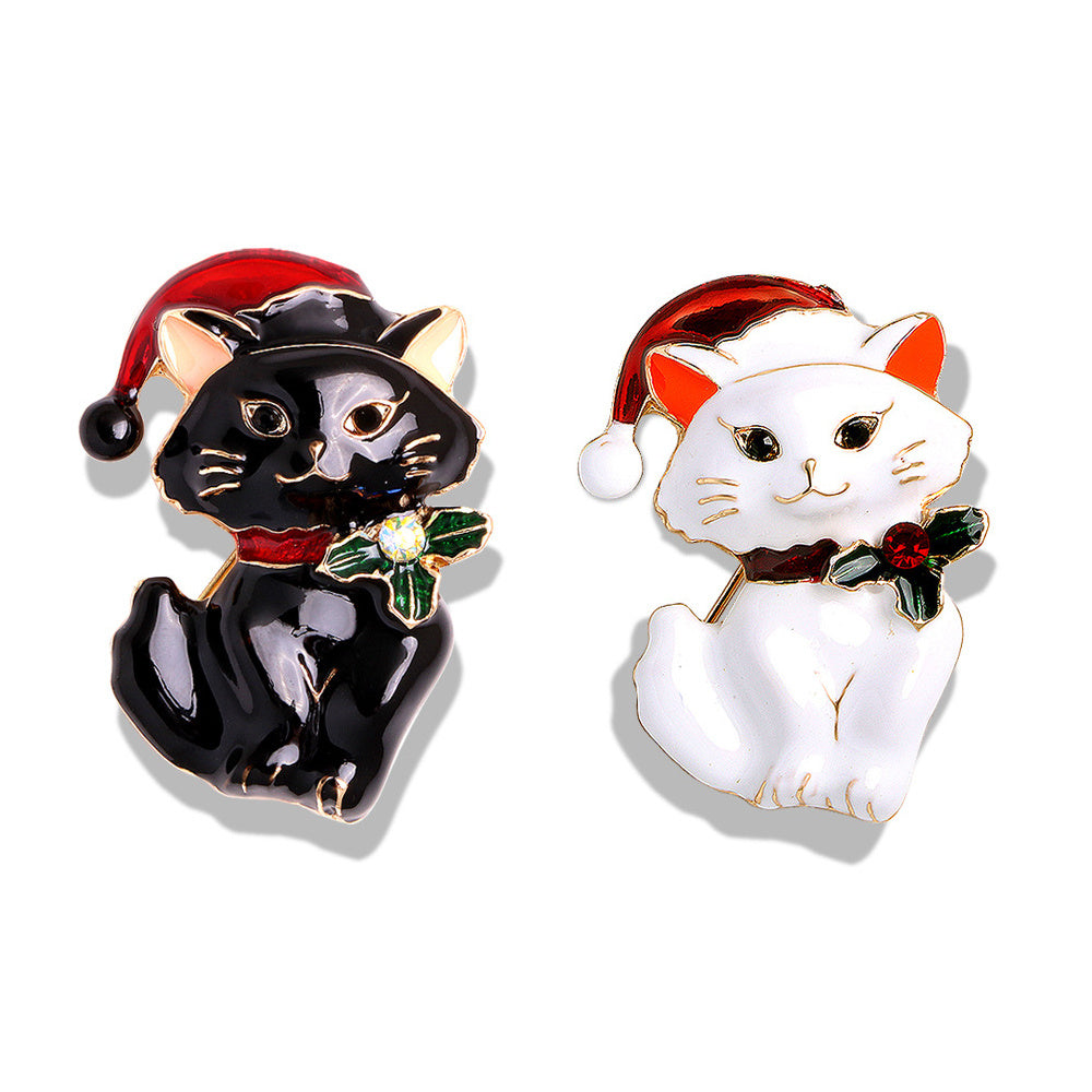 Christmas Cat Brooch Pin Animal Lapel Pin Shirt Suit Cardigan Scarf Buckle