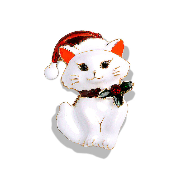 Christmas Cat Brooch Pin Animal Lapel Pin Shirt Suit Cardigan Scarf Buckle