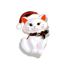 Christmas Cat Brooch Pin Animal Lapel Pin Shirt Suit Cardigan Scarf Buckle
