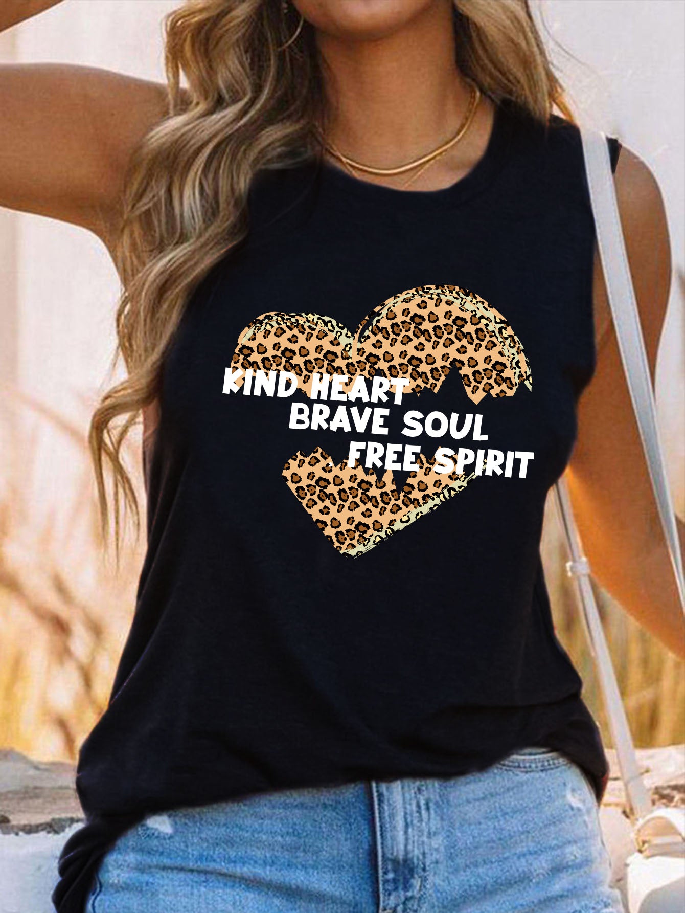 Broken Heart Print Tank Top Sleeveless Summer Casual Women's Clothing