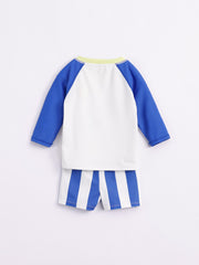 2pcs Toddler Boys Sunscreen Swimsuit Set Animal Graphic Long Sleeve Top