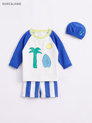 2pcs Toddler Boys Sunscreen Swimsuit Set Animal Graphic Long Sleeve Top