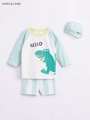2pcs Toddler Boys Sunscreen Swimsuit Set Animal Graphic Long Sleeve Top