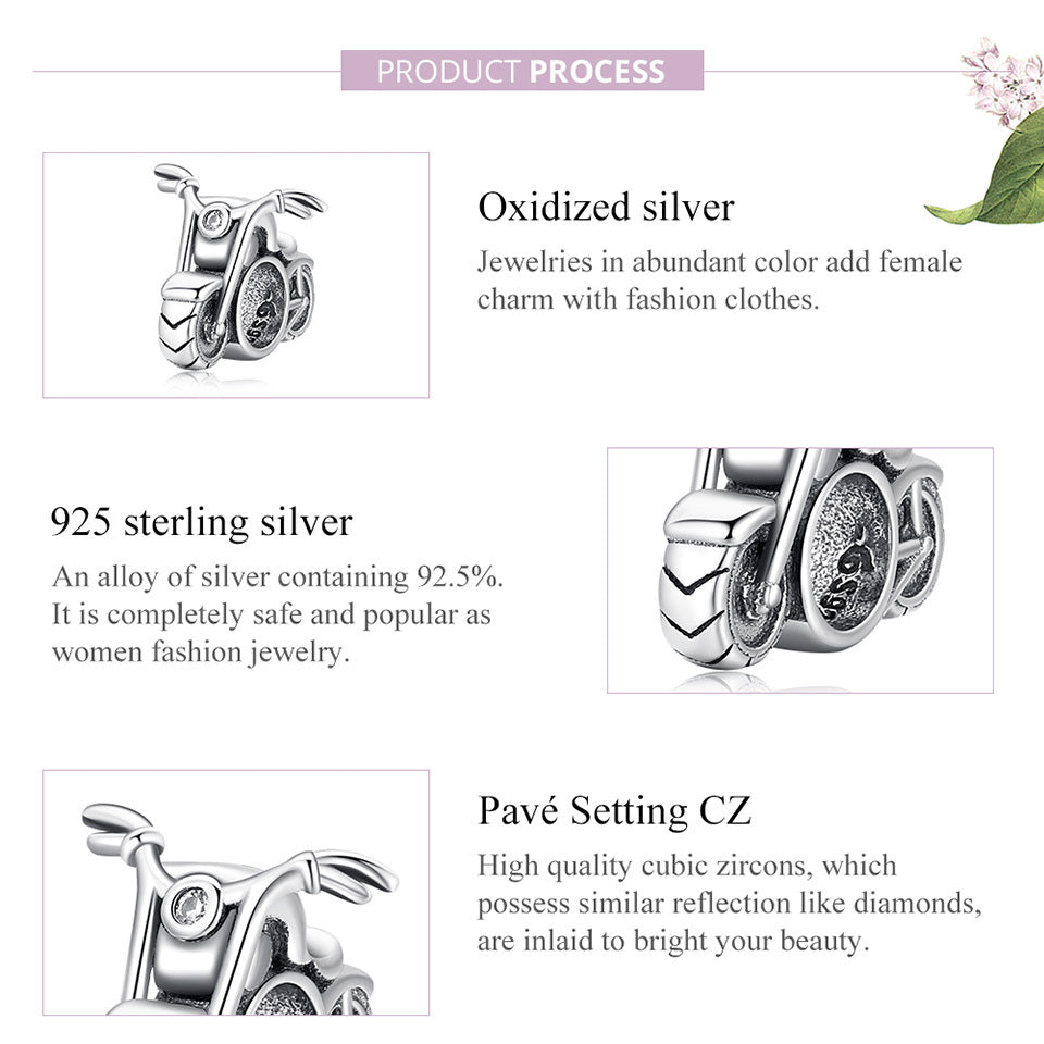 PANPOKI 925 Sterling Silver Motorcycle Style Beads Charms