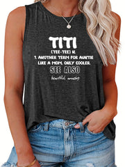  Casual Tank Top Women's Plus Slogan Print Round Neck Stretch