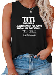  Casual Tank Top Women's Plus Slogan Print Round Neck Stretch