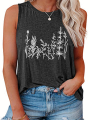  Floral Print Round Neck Tank Top