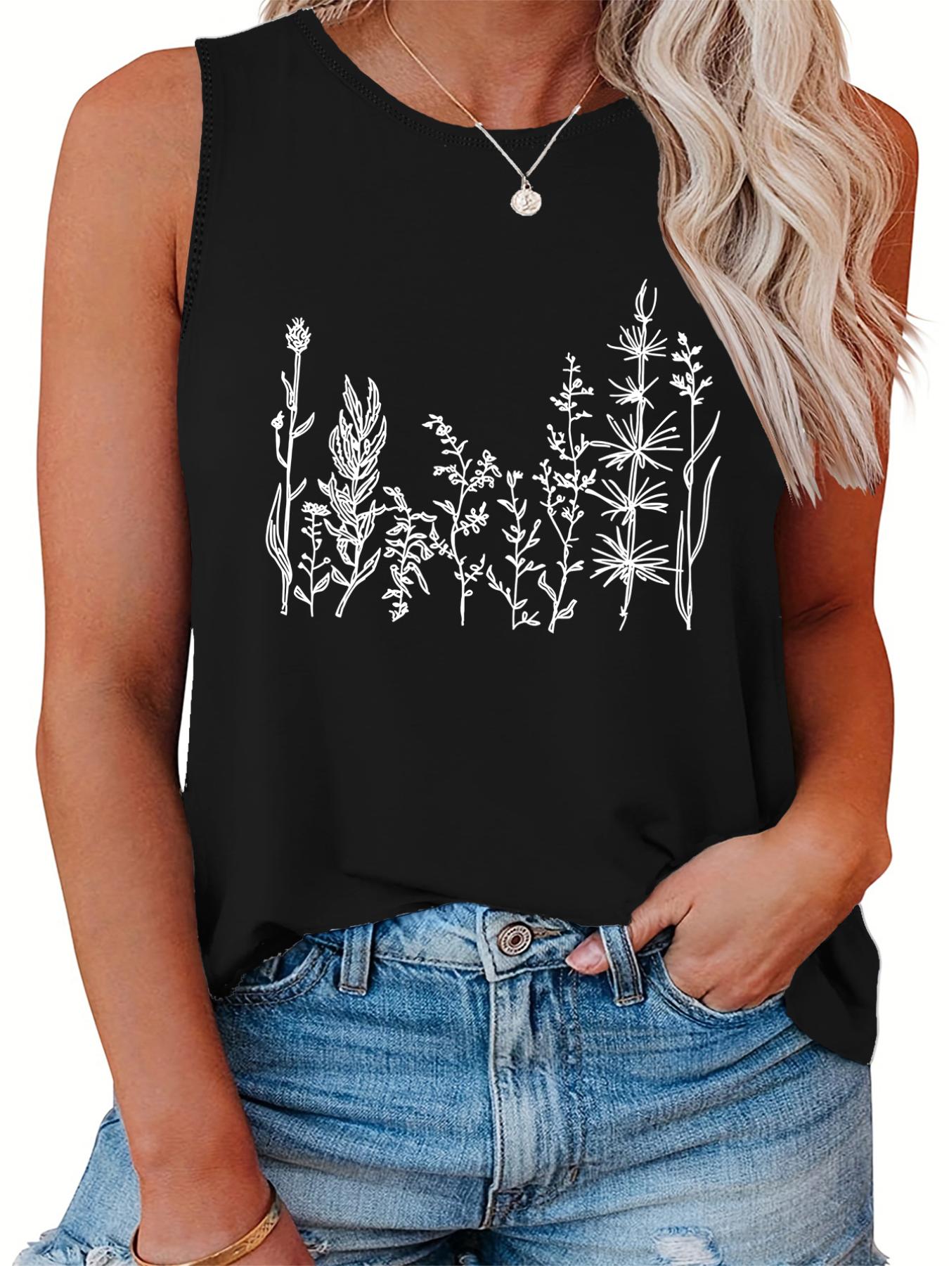  Floral Print Round Neck Tank Top