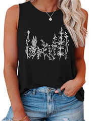 Floral Print Round Neck Tank Top
