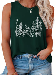  Floral Print Round Neck Tank Top