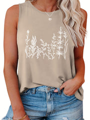  Floral Print Round Neck Tank Top