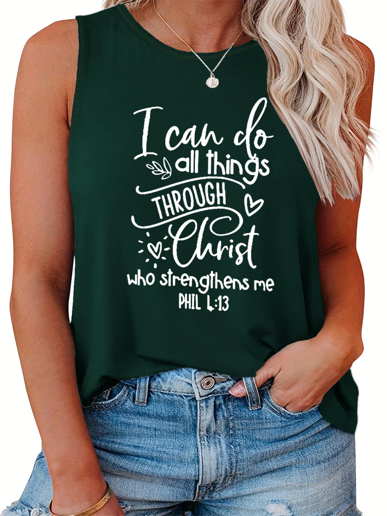  Casual Tank Top Women's Plus Slogan Print Round Neck Tank Top