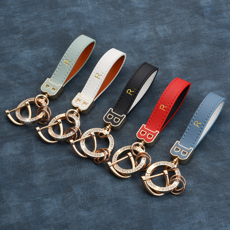 Artificial Diamond Leather Keychain Pendant For Men