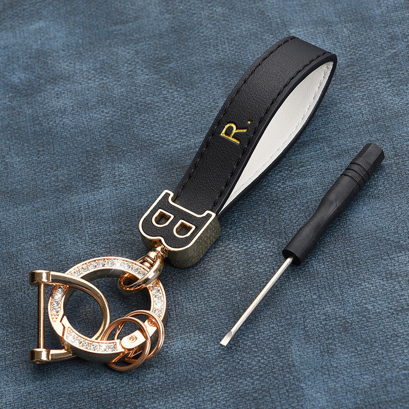 Artificial Diamond Leather Keychain Pendant For Men