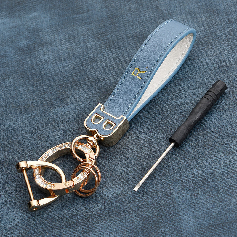 Artificial Diamond Leather Keychain Pendant For Men