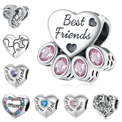 S925 Sterling Silver Heart Crystal Beads for DIY Jewelry
