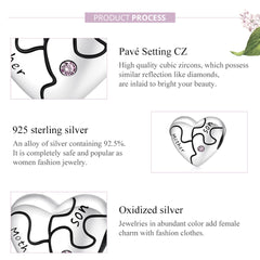 S925 Sterling Silver Heart Crystal Beads for DIY Jewelry