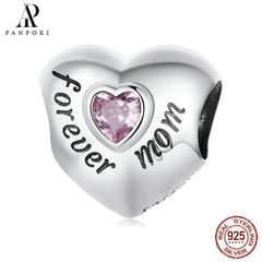 S925 Sterling Silver Heart Crystal Beads for DIY Jewelry