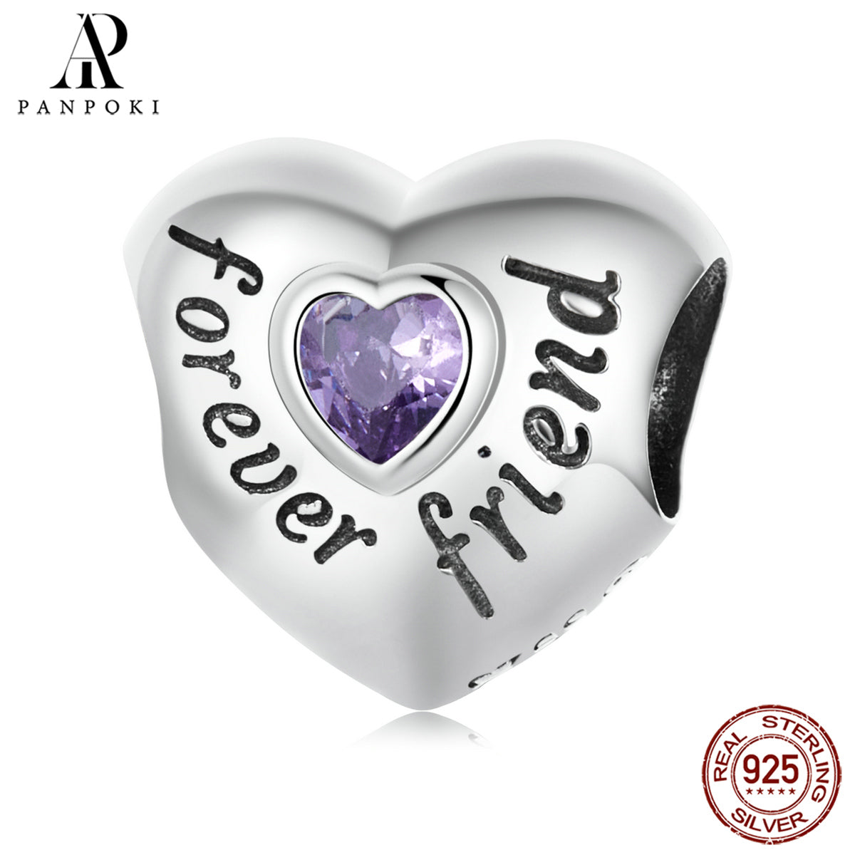 S925 Sterling Silver Heart Crystal Beads for DIY Jewelry