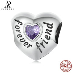 S925 Sterling Silver Heart Crystal Beads for DIY Jewelry