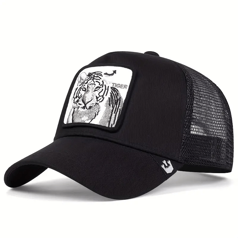 Tiger Embroidery Patch Baseball Cap Unisex Mesh Trucker Hat
