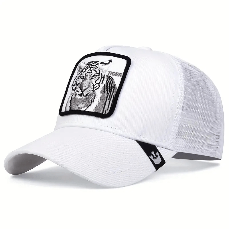 Tiger Embroidery Patch Baseball Cap Unisex Mesh Trucker Hat