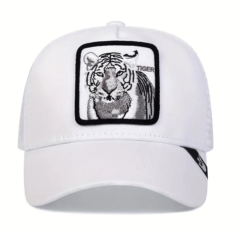 Tiger Embroidery Patch Baseball Cap Unisex Mesh Trucker Hat