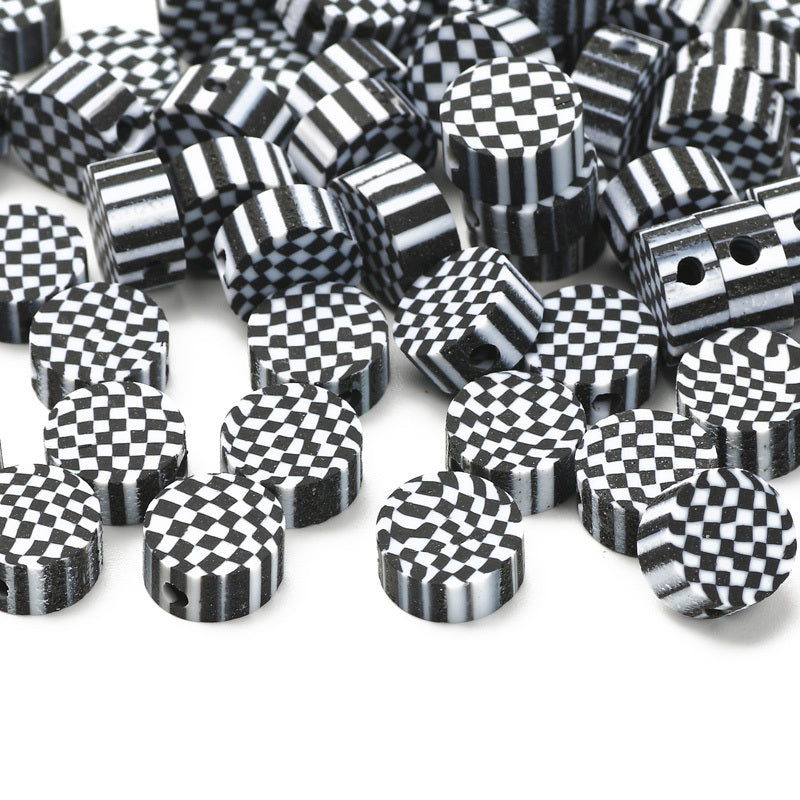 100pcs 10mm Checkerboard Pattern Beads Polymer Clay Loose Spacer Beads
