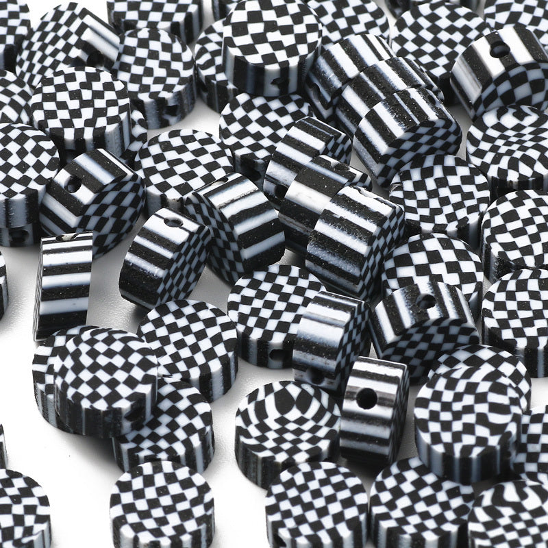 100pcs 10mm Checkerboard Pattern Beads Polymer Clay Loose Spacer Beads
