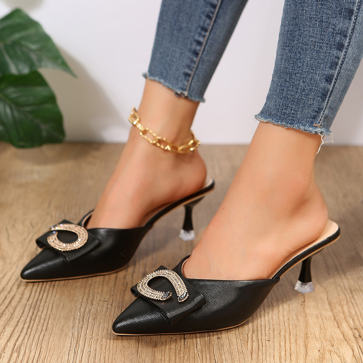 Women's Rhinestone Slingback Kitten Heels
