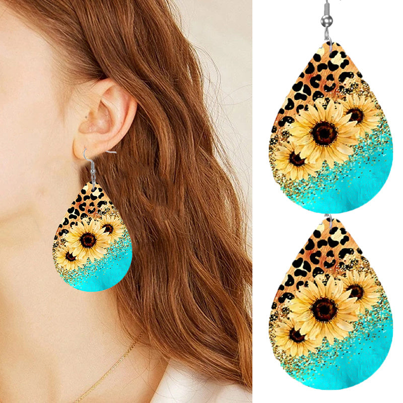 Bohemian Sunflower PU Leather Earrings for Women