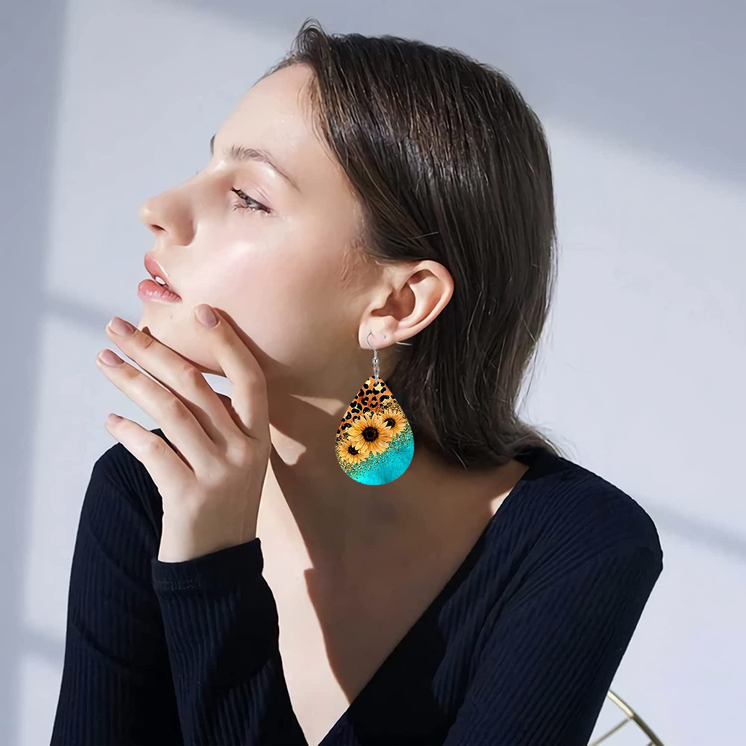 Bohemian Sunflower PU Leather Earrings for Women